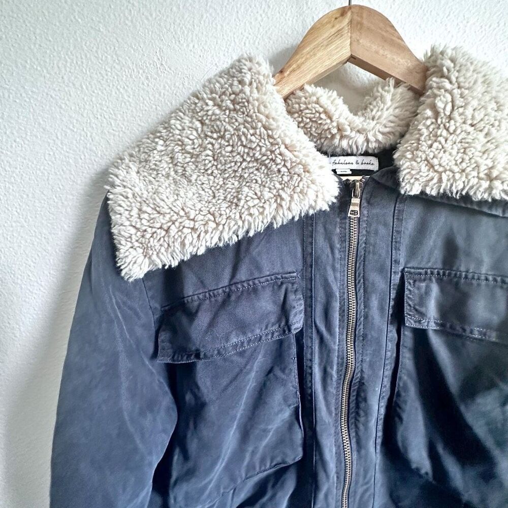 YOUNG FABULOUS & BROKE | Aviator Bomber Zip Jacket Detachable Faux Fur | Medium - Picture 3 of 9